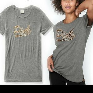 Victoria’s Secret PINK Campus Tee. Gray/Leopard